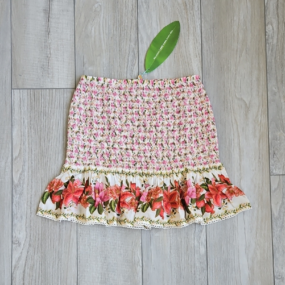 FARM Rio Pink Floral Smocked Ruffle Skirt